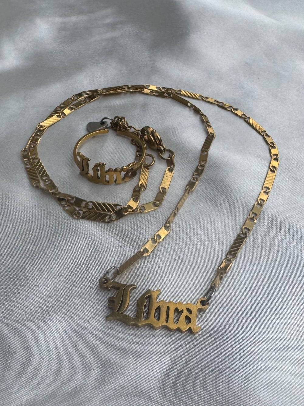 Y2K Gothic Script “Libra” Necklace and Ring set